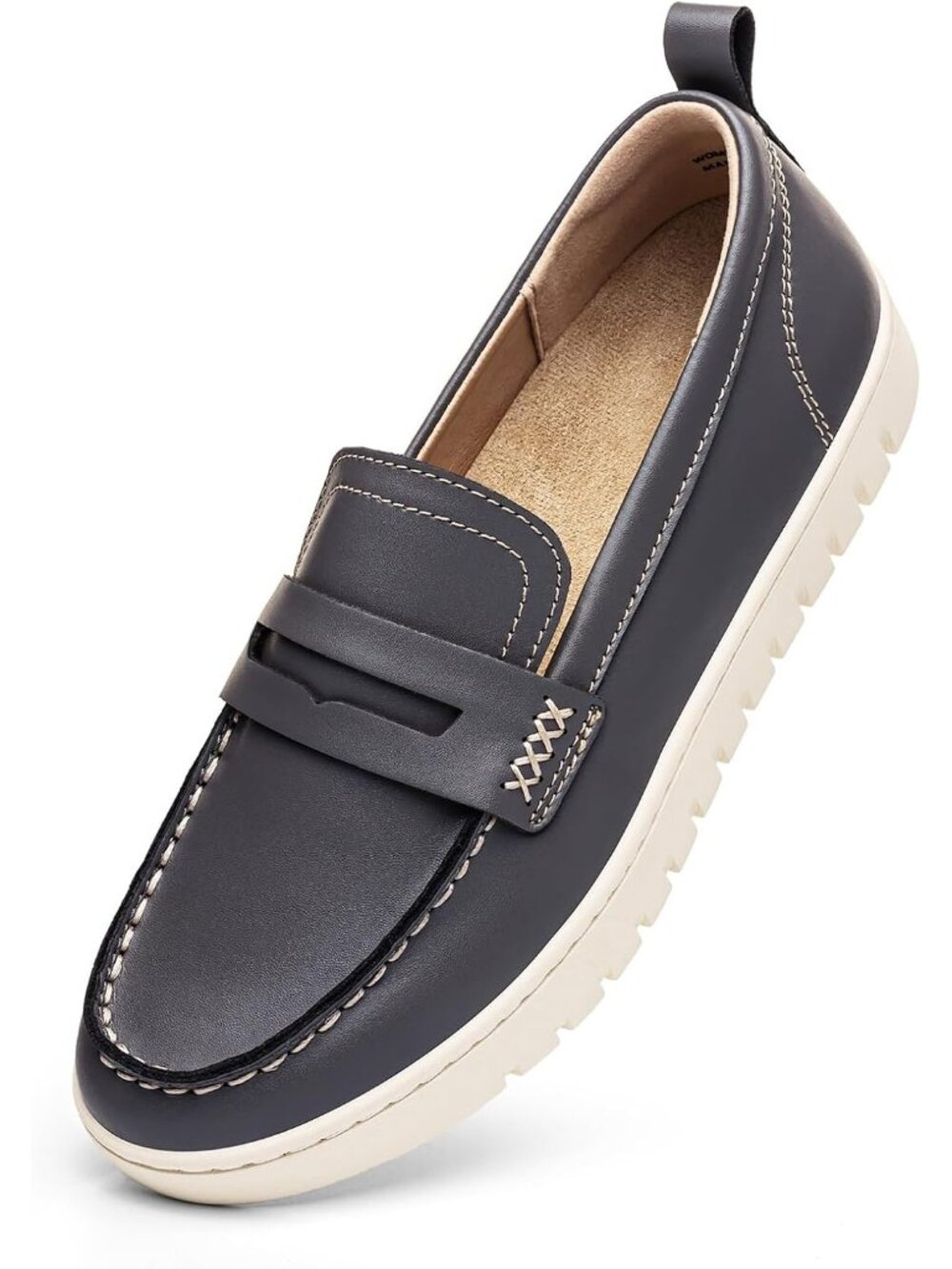 🆕Women's Grey Comfortable Classic Penny Loafers Leather Sneakers Casual